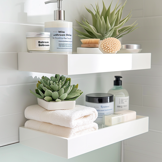 White Bathroom Shelves in Small Bathroom