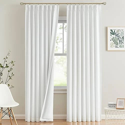 Vision Home White Pinch Pleated Full Blackout Curtains