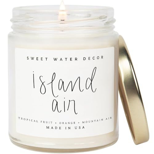 Sweet Water Decor Island Air Candle - Tropical Fruit, Sugared Citrus, Mountain Greens, Summer Scented Soy Candles for Home - 9oz Clear Jar, 40 Hour Burn Time, Made in the USA