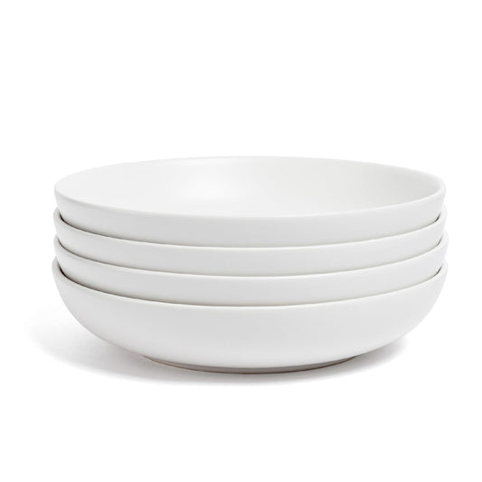 over&back Coupe Dinner Bowl Set - Stoneware Dishes - Comes with 4 Dinner Bowls - Easy-to-Stack All-Occasion Place Settings - 8.5" x 8.5" x 1.8" - 30oz - Semi-Matte White