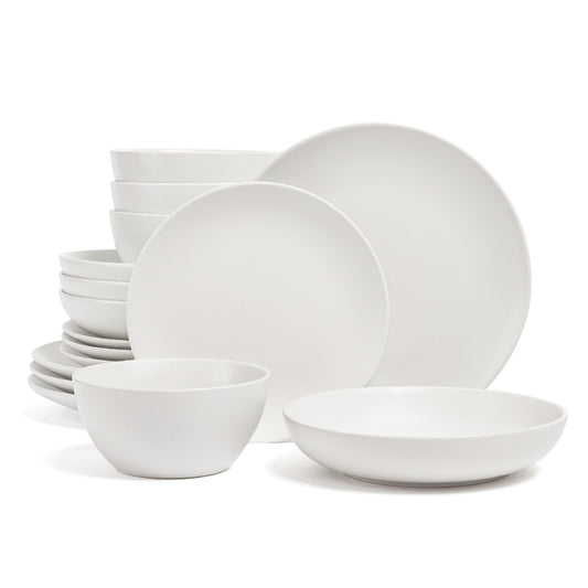 over&back Coupe Dinnerware Set - Stoneware Dishes - Comes with 4 Dinner Plates, 4 Salad Plates, 4 Cereal Bowls, and 4 Dinner Bowls - 16-Piece All-Occasion Place Settings - Semi-Matte White