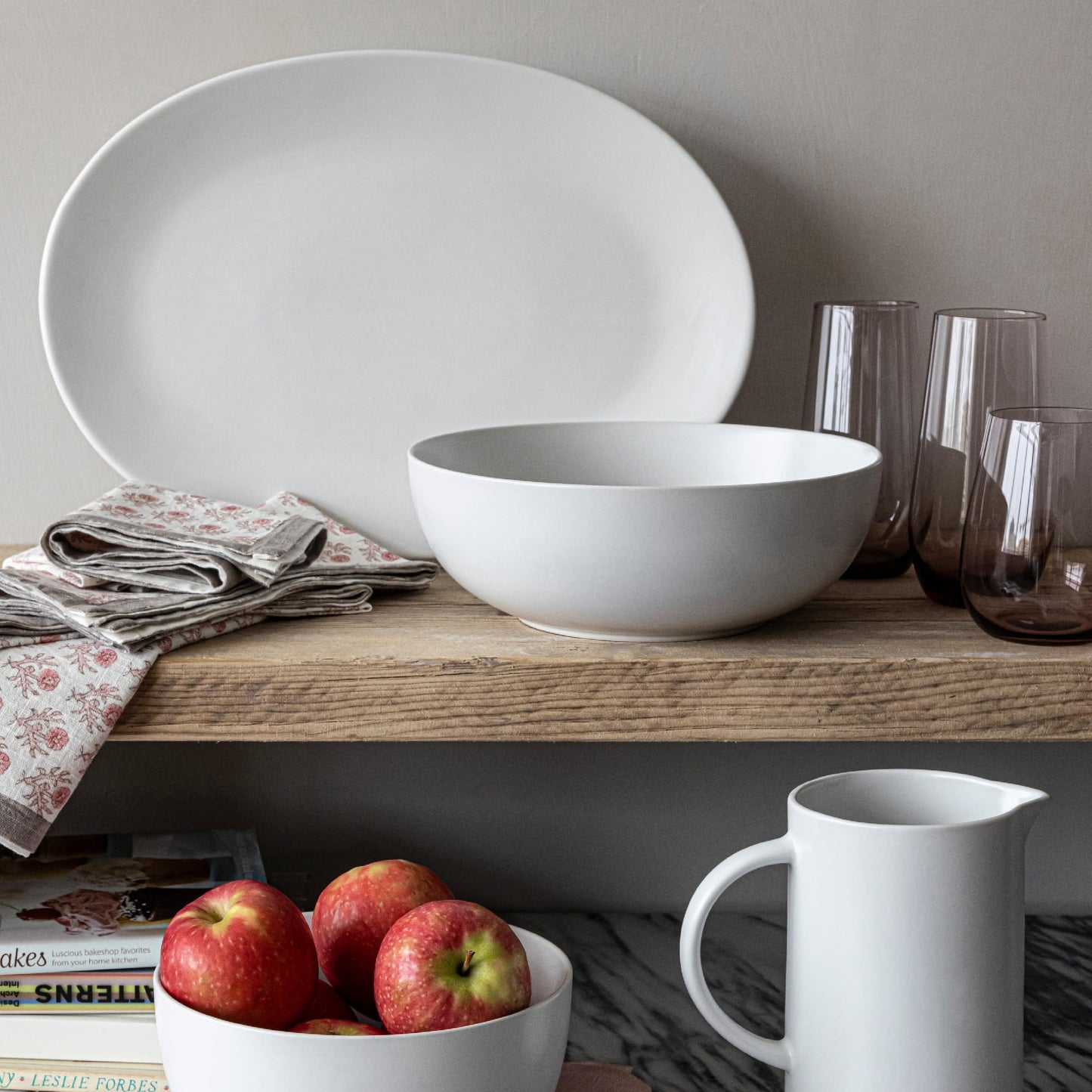 over&back Coupe Low Serving Bowl - Stoneware Dishes - All-Occasion Place Settings - 3.23qt - Semi-Matte White