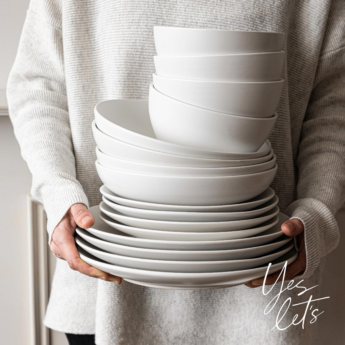 over&back Coupe Dinner Bowl Set - Stoneware Dishes - Comes with 4 Dinner Bowls - Easy-to-Stack All-Occasion Place Settings - 8.5" x 8.5" x 1.8" - 30oz - Semi-Matte White