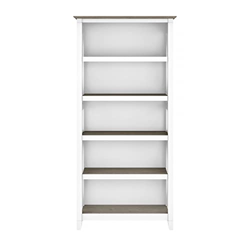 Bush Furniture BSH24470221 Key West 5-Shelf 66-Inch H Bookcase, Shiplap Gray/Pure White