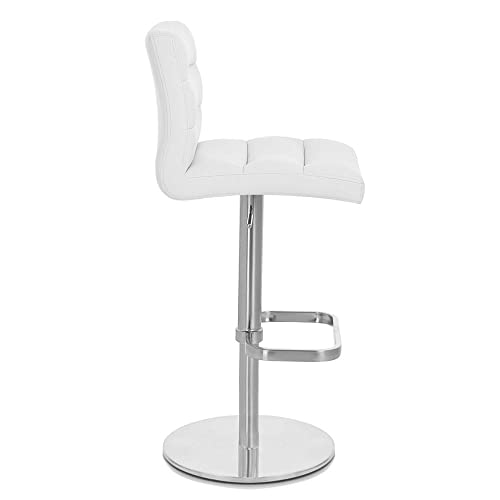 Zuri Furniture Modern Adjustable Height White Lush Bar Stool with Brushed Round Flat Base