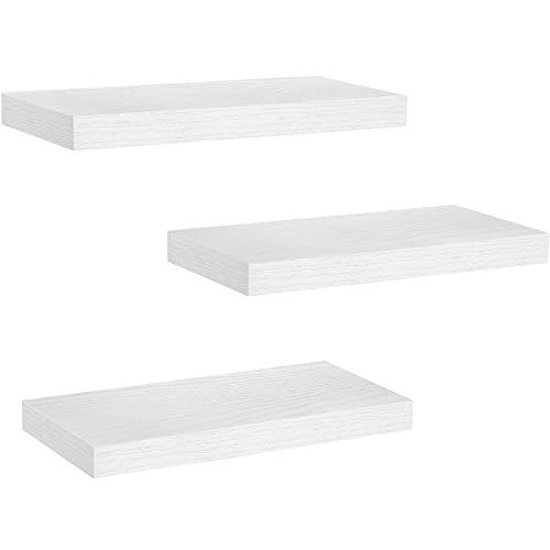 QEEIG White Floating Shelves for Wall Bathroom Shelf Bedroom Kitchen Farmhouse Modern Small Book Shelf Set of 3 (015-W3)