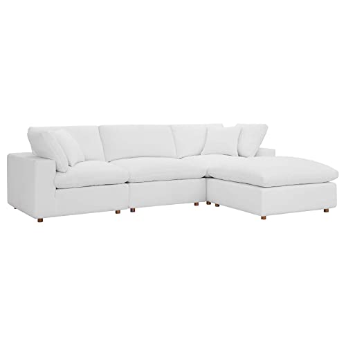 Modway Commix Down-Filled Overstuffed Upholstered 4-Piece Sectional Sofa in Pure White