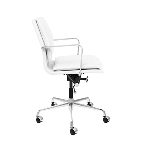 Laura Davidson Furniture Lexi II Padded Office Chair - Mid Back Desk Chair with Arm Rest, Swivel & Cushion Availability, Made of Faux Leather, White