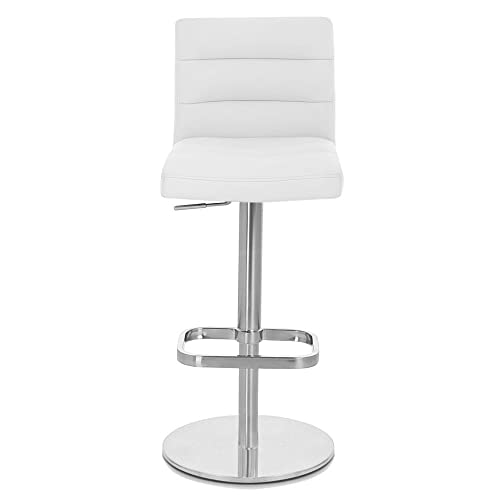 Zuri Furniture Modern Adjustable Height White Lush Bar Stool with Brushed Round Flat Base