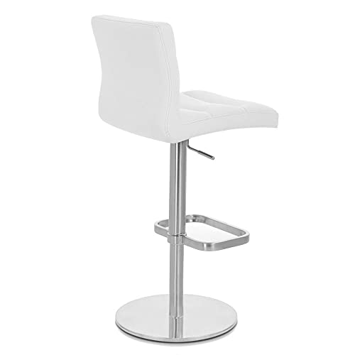 Zuri Furniture Modern Adjustable Height White Lush Bar Stool with Brushed Round Flat Base