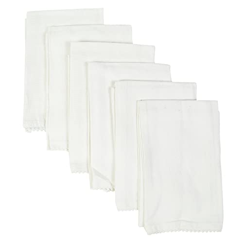 TARAN LIVING White Kitchen Towel Set - 18 x 28 inch, Pack of 6 Cotton Fabric Dish Tea Towels Soft and Absorbent Machine Washable for Cleaning Drying Also use in DIY Crafts & Embroidery Cloths