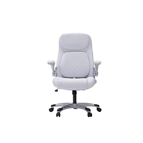 Nouhaus +Posture Ergonomic PU Leather Office Chair. Click5 Lumbar Support with FlipAdjust Armrests. Modern Executive Chair and Computer Desk Chair (White)