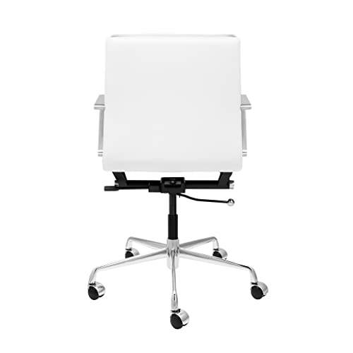 Laura Davidson Furniture Lexi II Padded Office Chair - Mid Back Desk Chair with Arm Rest, Swivel & Cushion Availability, Made of Faux Leather, White