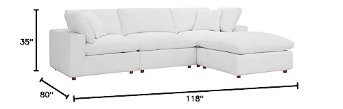 Modway Commix Down-Filled Overstuffed Upholstered 4-Piece Sectional Sofa in Pure White