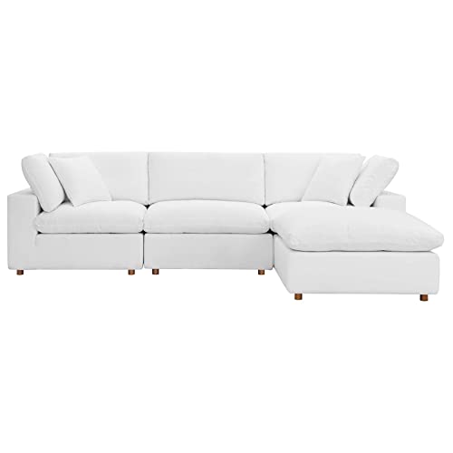 Modway Commix Down-Filled Overstuffed Upholstered 4-Piece Sectional Sofa in Pure White