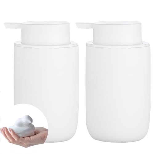 Foaming Soap Dispenser Set - 2 Pack White Ceramic Foam Dish Hand Soap Dispenser with Black Pump for Bathroom, Bathroom Dispenser Set for Modern Home Farmhouse Decor