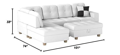 Beverly Fine Furniture Left Facing Russes Sectional Sofa Set With Ottoman, White