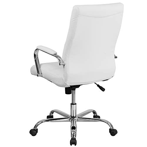 Flash Furniture Whitney High Back Desk Chair - White LeatherSoft Executive Swivel Office Chair with Chrome Frame - Swivel Arm Chair