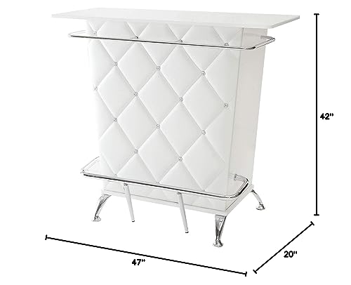 Benjara Benzara Contemporary Style Leatherette Padded Bar Table With Button Tufting, White,