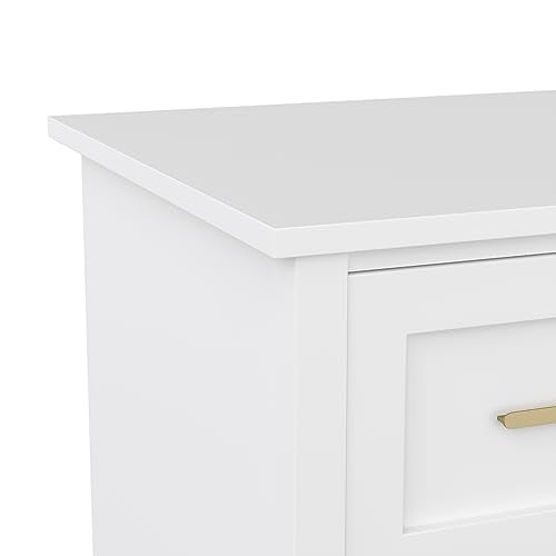 Martha Stewart Hutton Shaker Style Home Office Desk with Storage in White with Polished Brass Hardware