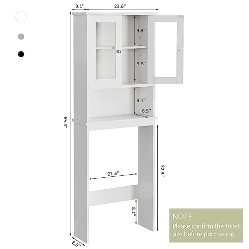 Meilocar Over The Toilet Storage Cabinet for Bathroom, Storage Organizer Over Toilet, Space Saver with Tempered Glass Doors, White