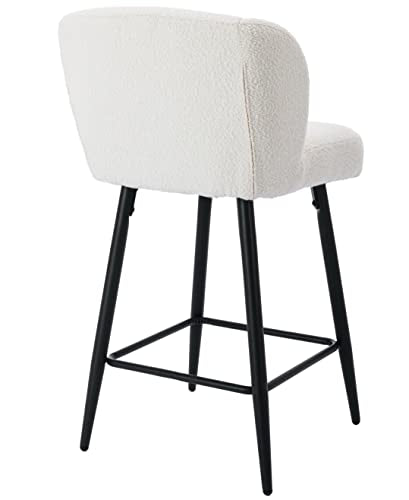 RIVOVA 26 inch Counter Height Bar Stools with Back Set of 6 for Kitchen Counter Modern BarStools Faux Sherpa Upholstered Counter Stools with Footrest for Club Pub Bistro, White