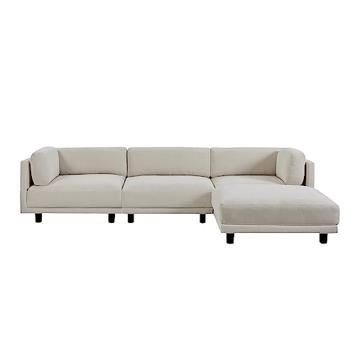 Eafurn 102.4" Reversible Sectional Extra Wide Chaise Lounge,3-Seater L-Shape Corner w/Moveable Ottoman and Arm-Pillows,Comfy Upholstery Sofa & Couches for Living Room, White