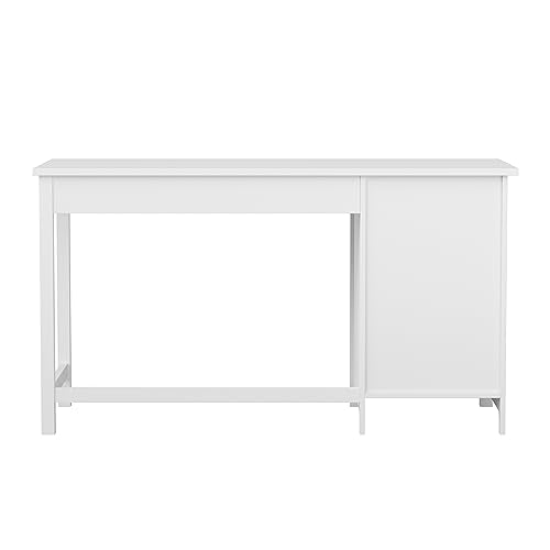 Martha Stewart Hutton Shaker Style Home Office Desk with Storage in White with Polished Brass Hardware