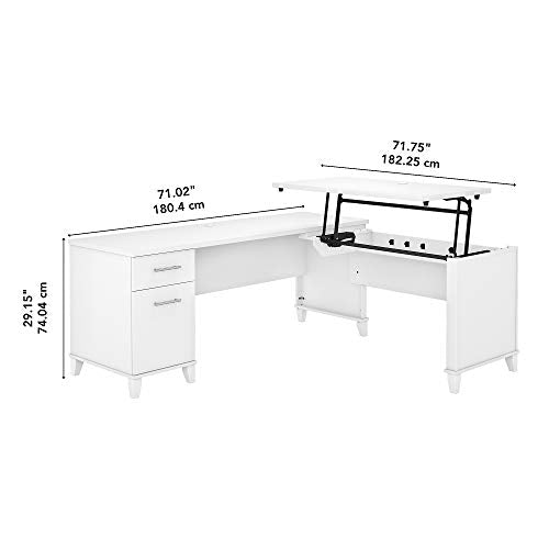 Bush Furniture Somerset 72W 3 Position Sit to Stand L Shaped Desk in White