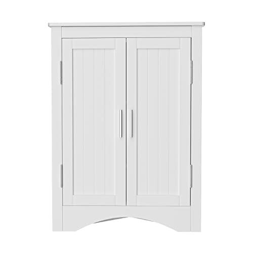 QSSLLC Bathroom Corner Cabinet, Home Floor Storage Cabinet with Two Doors & Adjustable Shelves, Freestanding for Bathroom, Bedroom, Kitchen