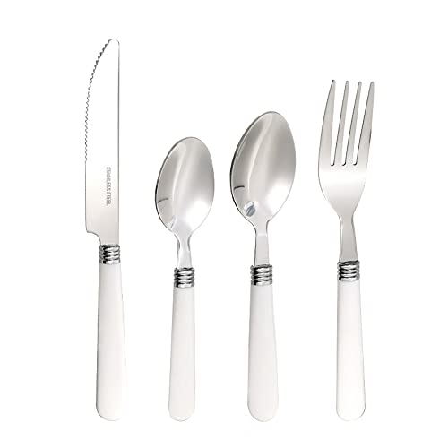 White Silverware Set for 8 Durable Stainless Steel Flatware Set 32 Piece Cutlery Tableware Utensils White Handle (ABS) Set Include Teaspoons Knives Forks and Spoons for Home Kitchen Christmas