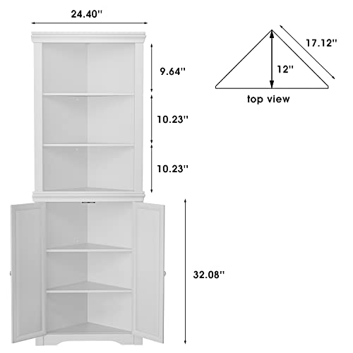 JUMMICO Corner Cabinet Corner Bathroom Cabinet with 2 Doors and 3 Tier Shelves Free Standing Corner Storage Cabinet for Bathroom, Living Room, Bedroom or Kitchen (White)