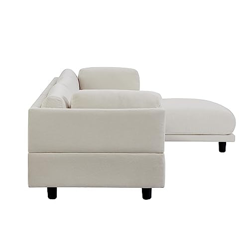 Eafurn 102.4" Reversible Sectional Extra Wide Chaise Lounge,3-Seater L-Shape Corner w/Moveable Ottoman and Arm-Pillows,Comfy Upholstery Sofa & Couches for Living Room, White