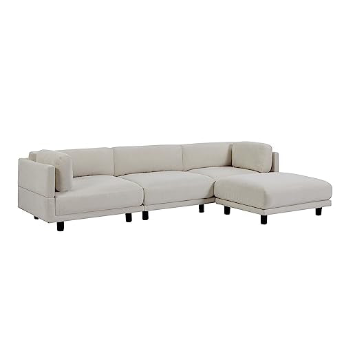 Eafurn 102.4" Reversible Sectional Extra Wide Chaise Lounge,3-Seater L-Shape Corner w/Moveable Ottoman and Arm-Pillows,Comfy Upholstery Sofa & Couches for Living Room, White