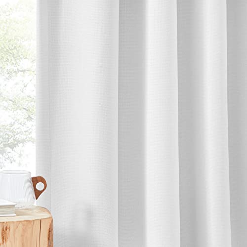 NICETOWN Faux Linen Room Darkening Living Room Curtains, Pinch Pleated Curtains Thick Linen Blend Thermal Insulated Noise Reducing Window Drapes for Bedroom, Greyish White, W50 x 90, Set of 2