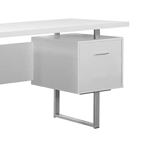 Monarch Specialties White Hollow-Core/Silver Metal Office Desk, 60-Inch