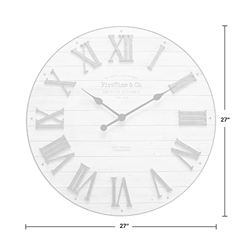 FirsTime & Co. White Emmett Shiplap Wall Clock, Large Vintage Decor for Living Room, Home Office, Round, Plastic, Farmhouse, 27 inches