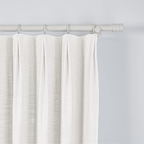 TWOPAGES Double Layer Lined Pinch Pleated Curtain Beige White Linen Blend Light Filtering Room Darkening Curtain for Kitchen, Window Treatment Curtain Panel (1 Panel, W52 x L90)