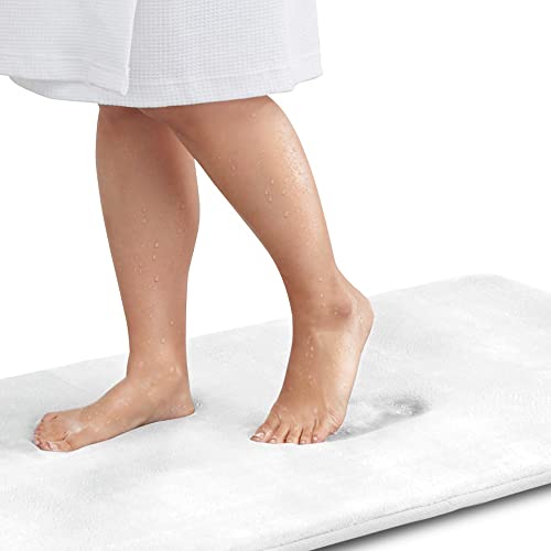 Genteele Bath Mats for Bathroom Non Slip - White 17" x 24" Memory Foam - Quick Dry