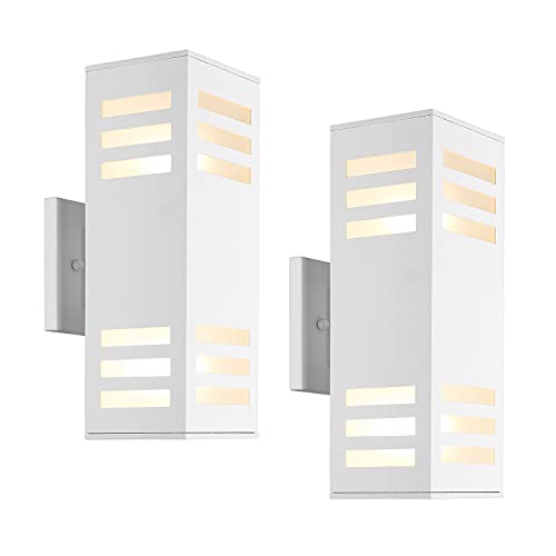 harriet Outdoor Wall Lights, Aluminum Modern Outdoor Wall Sconce Waterproof Rustproof, Up and Down Lighting Exterior Sconces Porch Lantern, Matte White Finish