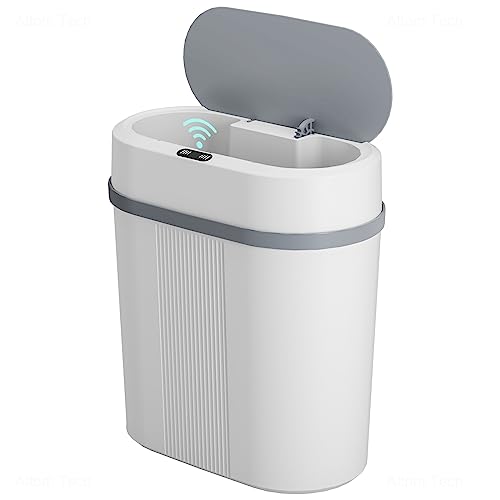 NiHome Automatic Bathroom Trash Can with Lid, 2.5 Gallon Touchless Smart Narrow Trash Bin Motion Sensor Plastic Garbage Can, Waterproof Slim Small Trash Can for Bathroom, Kitchen, Bedroom - White