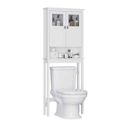 Spirich Bathroom Cabinet Over Toilet, Bathroom Storage Cabinet with Glass Doors and Adjustable Shelves, Over The Toilet Storage Cabinet, White