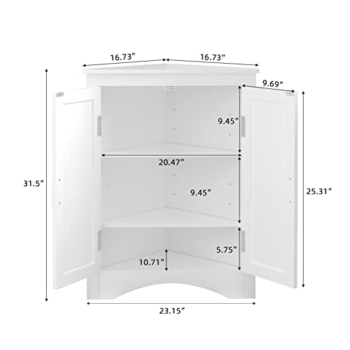 QSSLLC Bathroom Corner Cabinet, Home Floor Storage Cabinet with Two Doors & Adjustable Shelves, Freestanding for Bathroom, Bedroom, Kitchen