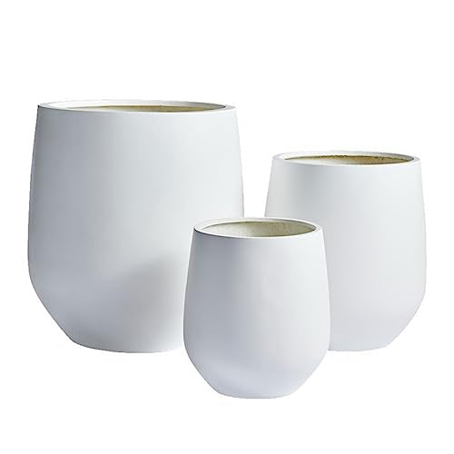 DTY Signature Mount Wilson 1-Piece Fiberstone Tapered Planter for Indoor/Outdoor, White, 16.7" H x 15" Dia (11.7" Opening) - Medium