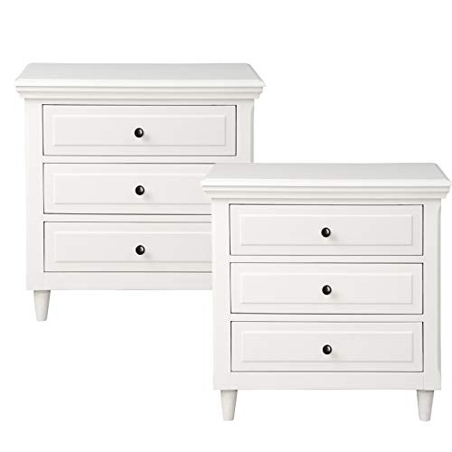 TITA-DONG 3 Drawer Wood Nightstand Set of 2, White Wood Bedside Table,3 Drawers Dresser Side End Table Cabinet Drawers Chest for Bedroom/Living Room/Office (Fully Assembled)