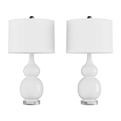 Home Ceramic Table Lamps Set of 2 Double Gourd Vintage-Style Accent Lights for Bedroom, Living Room, or Office with LED Bulbs by Lavish (White)