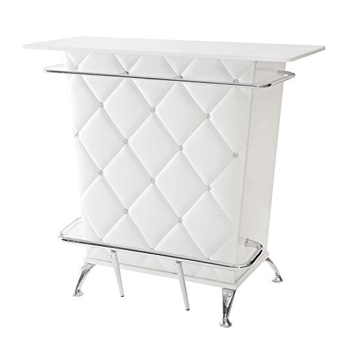 Benjara Benzara Contemporary Style Leatherette Padded Bar Table With Button Tufting, White,