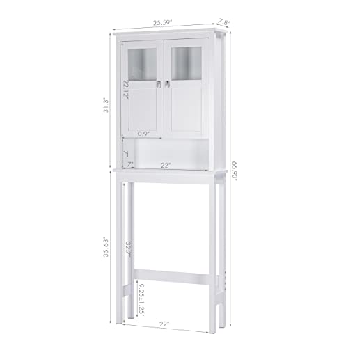 Spirich Bathroom Cabinet Over Toilet, Bathroom Storage Cabinet with Glass Doors and Adjustable Shelves, Over The Toilet Storage Cabinet, White