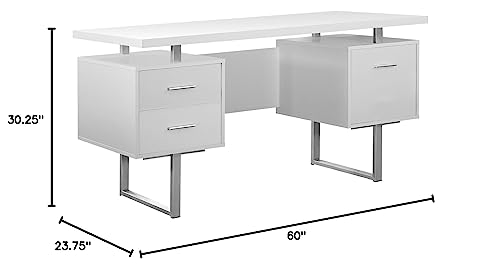 Monarch Specialties White Hollow-Core/Silver Metal Office Desk, 60-Inch