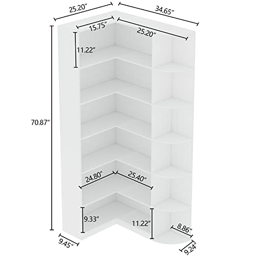 Loomie White Book Shelf, 6 Tiers Shelf Large Tall Corner Etagere Bookcase with Full Baffle, L-Shaped Modern Storage Display Industrial Bookshelves for Bedroom, Home Office, Living Room & Kitchen